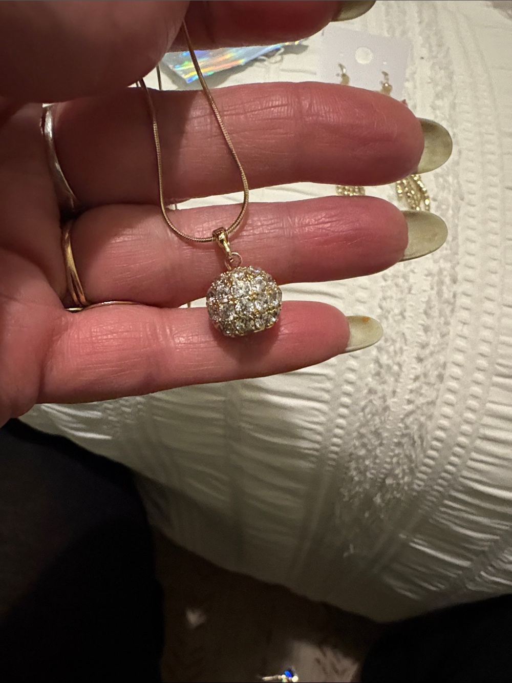 Gold Crystal Pave Ball Pendant Necklace - Gold